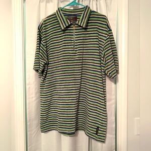 Zonz Men's Striped 1/4 Zip Short‎ Sleeved Shirt Size XL Y2K Street Wear Retro